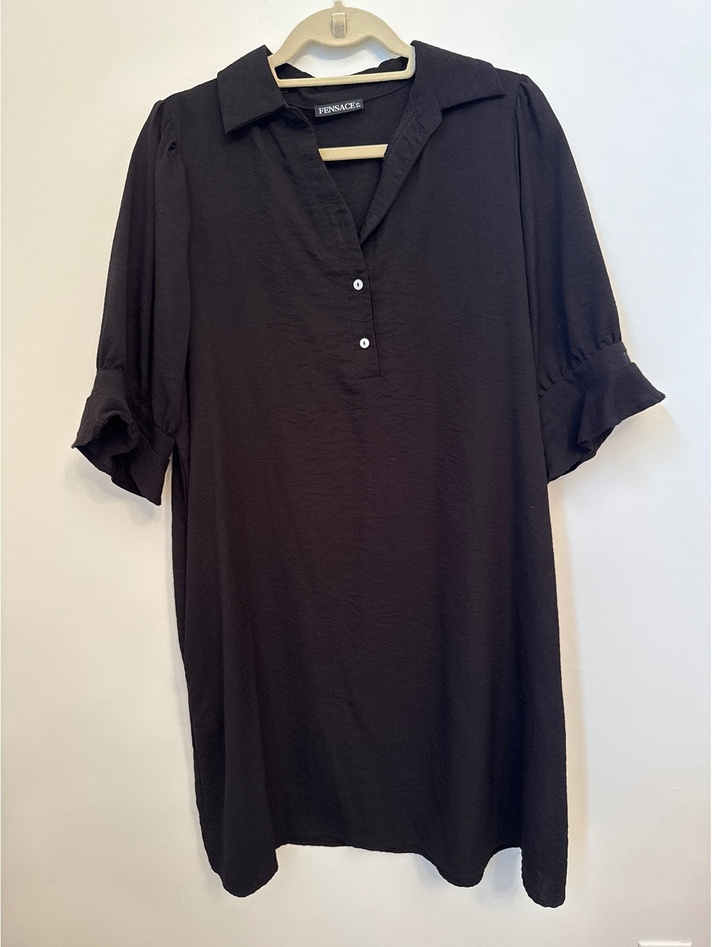 Fensace Black Collared dress Co with Ruffle Sleeves XL